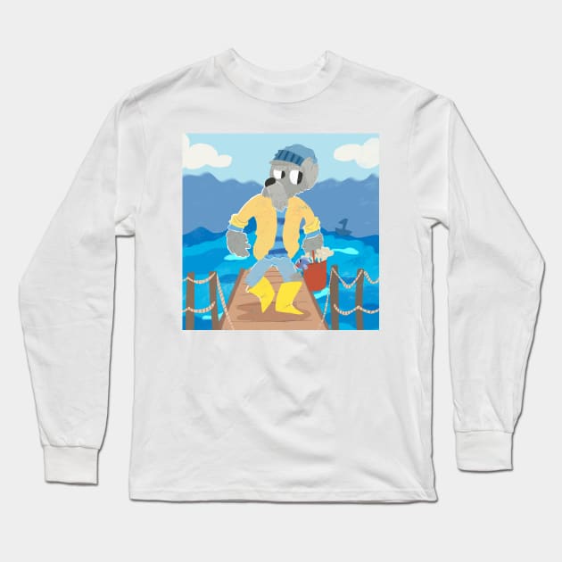 fisherman schnauzer Long Sleeve T-Shirt by paigedefeliceart@yahoo.com